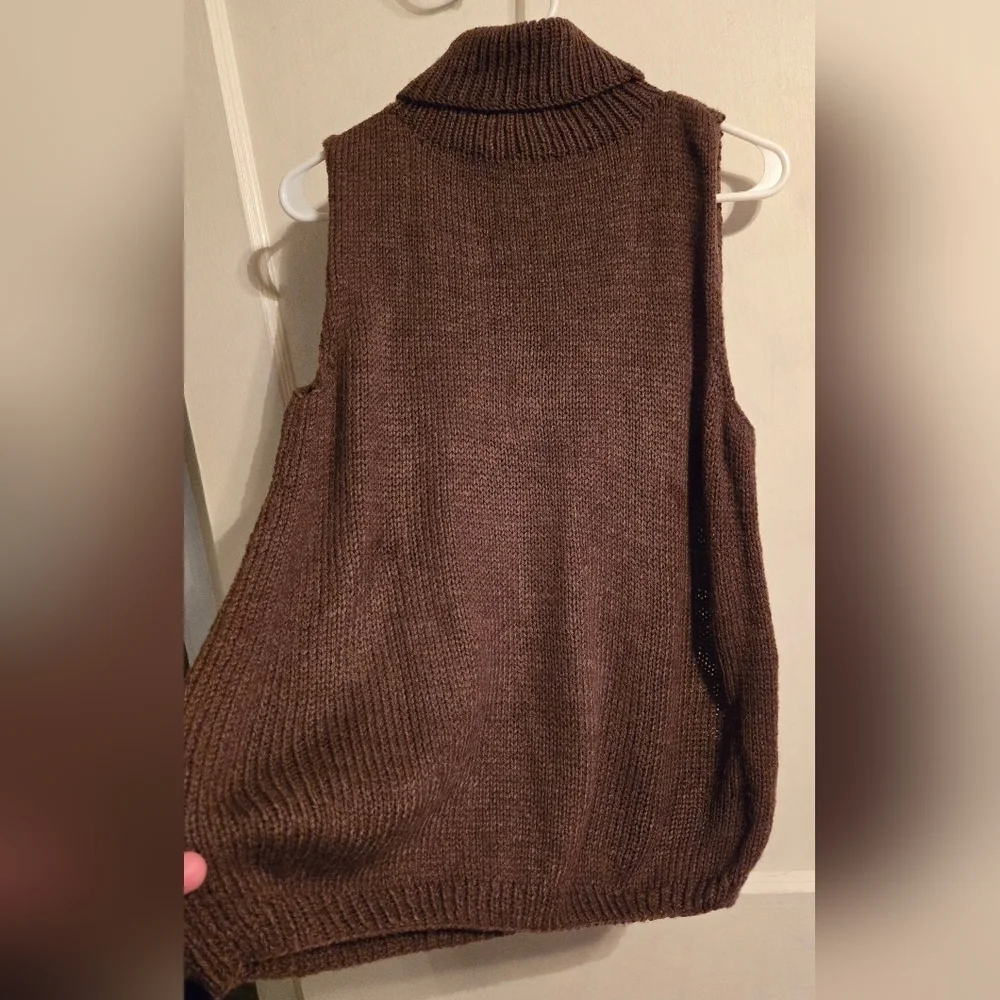 NWOT | Hand Knit Sleeveless Sweater Turtleneck Tank Top | Color: Chocolate Brown - Picture 10 of 12